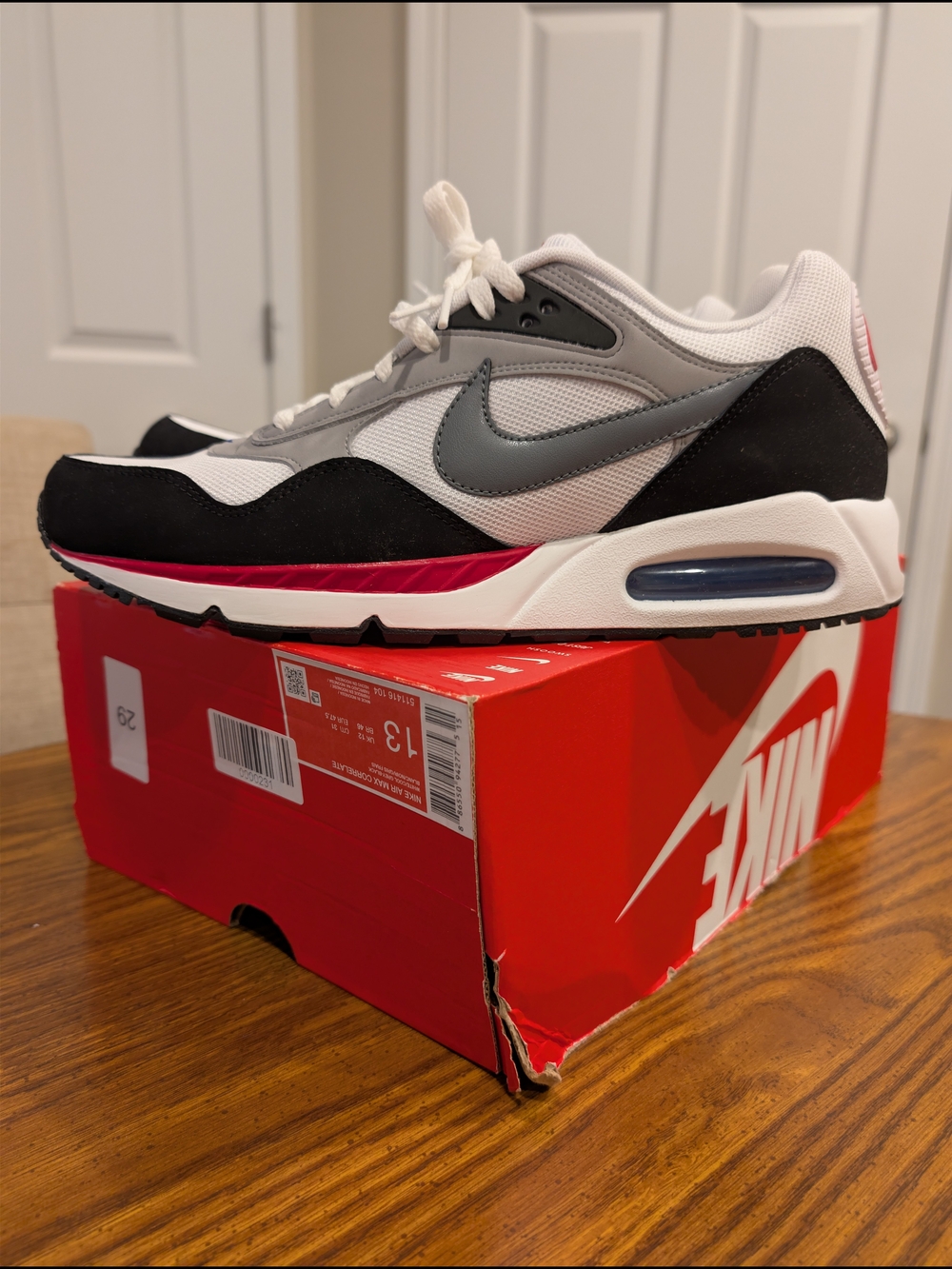 Nike Men’s Air Max Retro Running Shoe — White / Black / Gray / Red Accent
